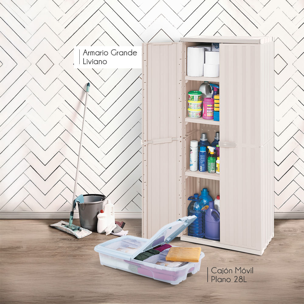 Combo Organizador Armario Grande Liviano Home  Cajón Móvil Plano 28 Litros Almendra img #1