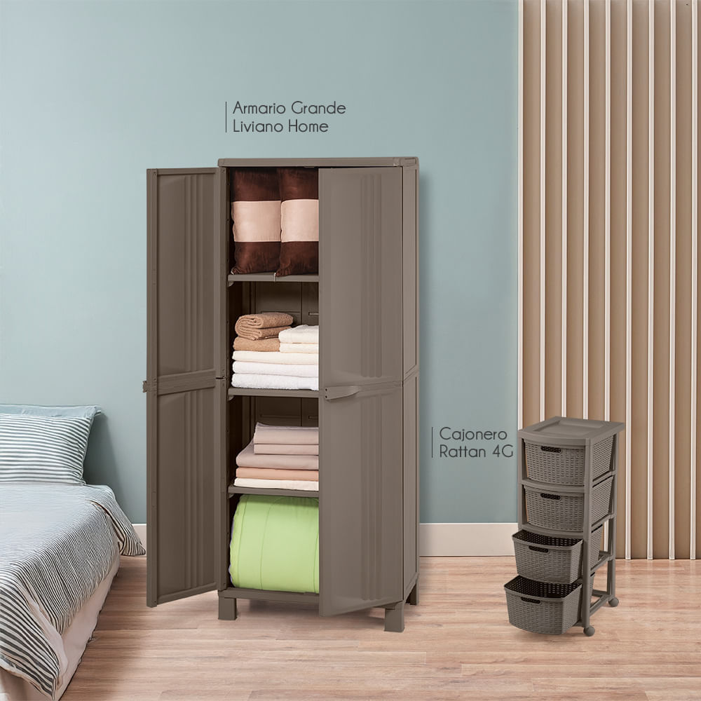 Combo Organizador Armario Grande Liviano Home  Cajonero Apariencia Rattan 4 Gavetas Altas Mocca img #1
