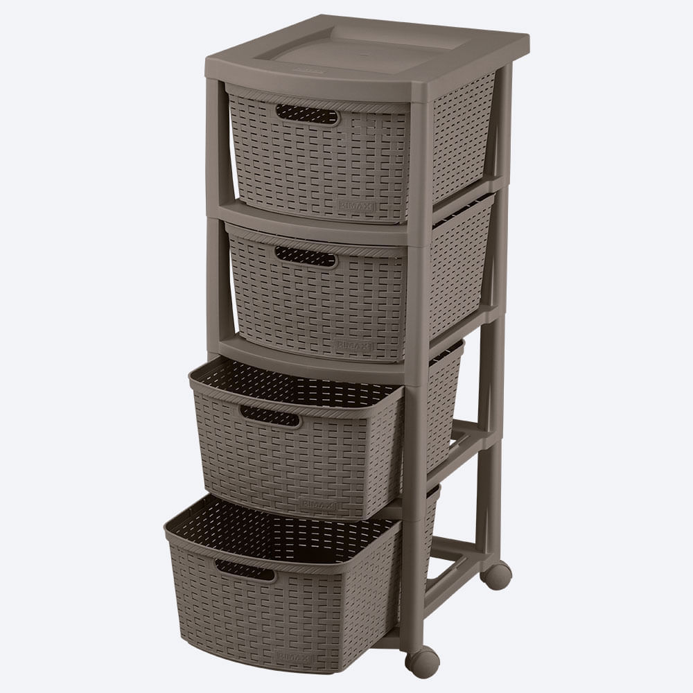 Combo Organizador Armario Grande Liviano Home  Cajonero Apariencia Rattan 4 Gavetas Altas Mocca img #6