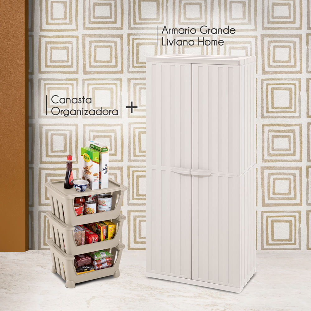 Combo Cocina Home Armario Grande Liviano Home  Canasta Organizadora Taupe img #1