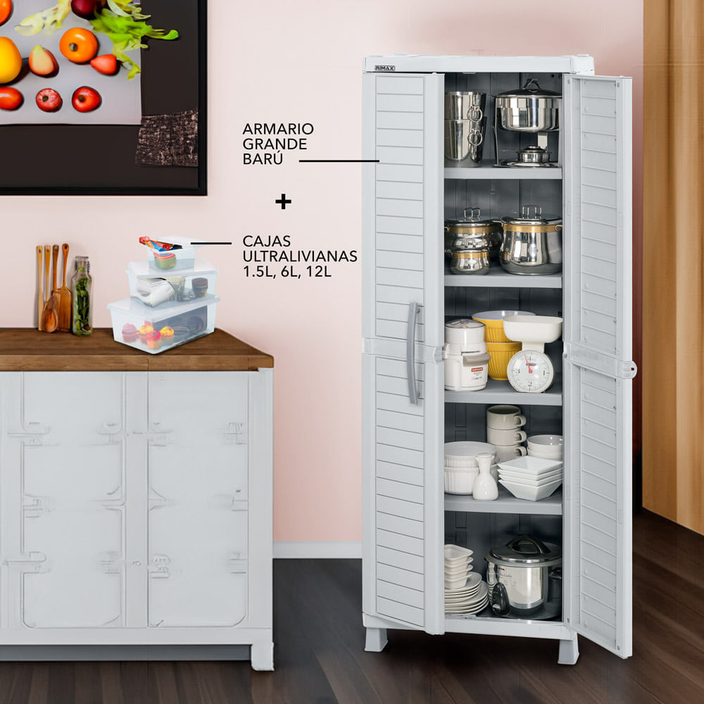 Combo Cocina Barú 1 Armario Grande  3 Cajas Ultralivianas 1.5, 6 y 12 Lt  Gris img #1