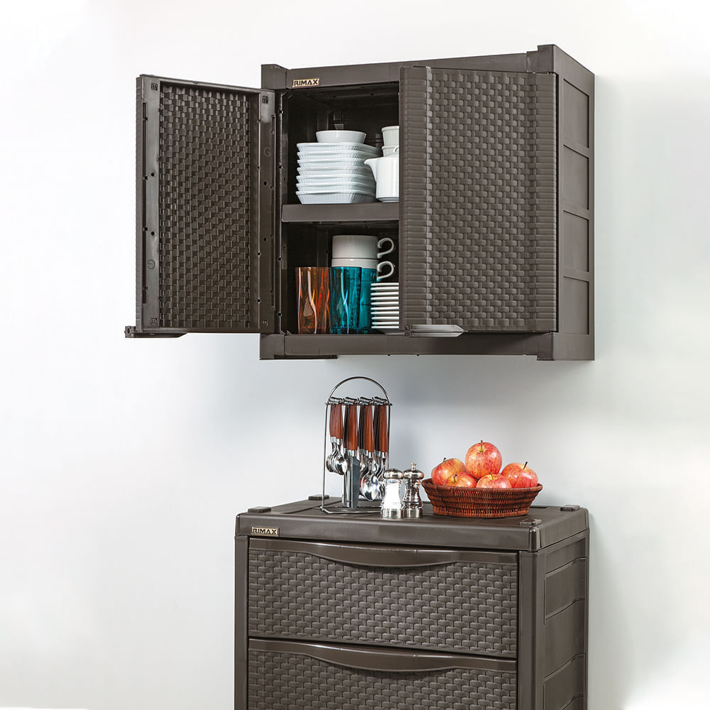 Combo Cocina Armario Cajonero  Armario Gabinete Doble Apariencia Rattan  Wengue img #4