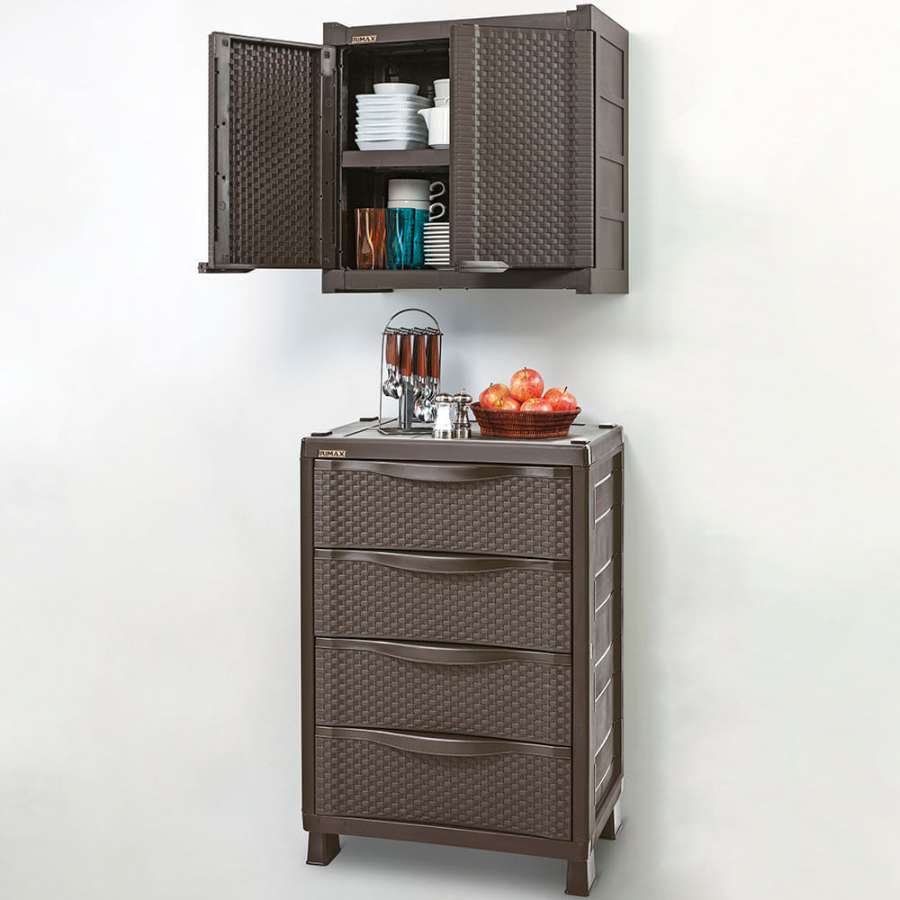 Combo Cocina Armario Cajonero  Armario Gabinete Doble Apariencia Rattan  Wengue img #1