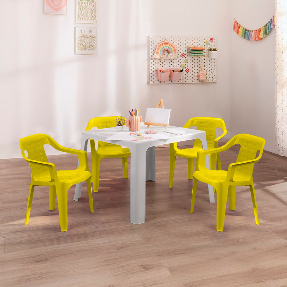 Combo Infantil 1 Mesa  4 Sillas Amarilla img #1