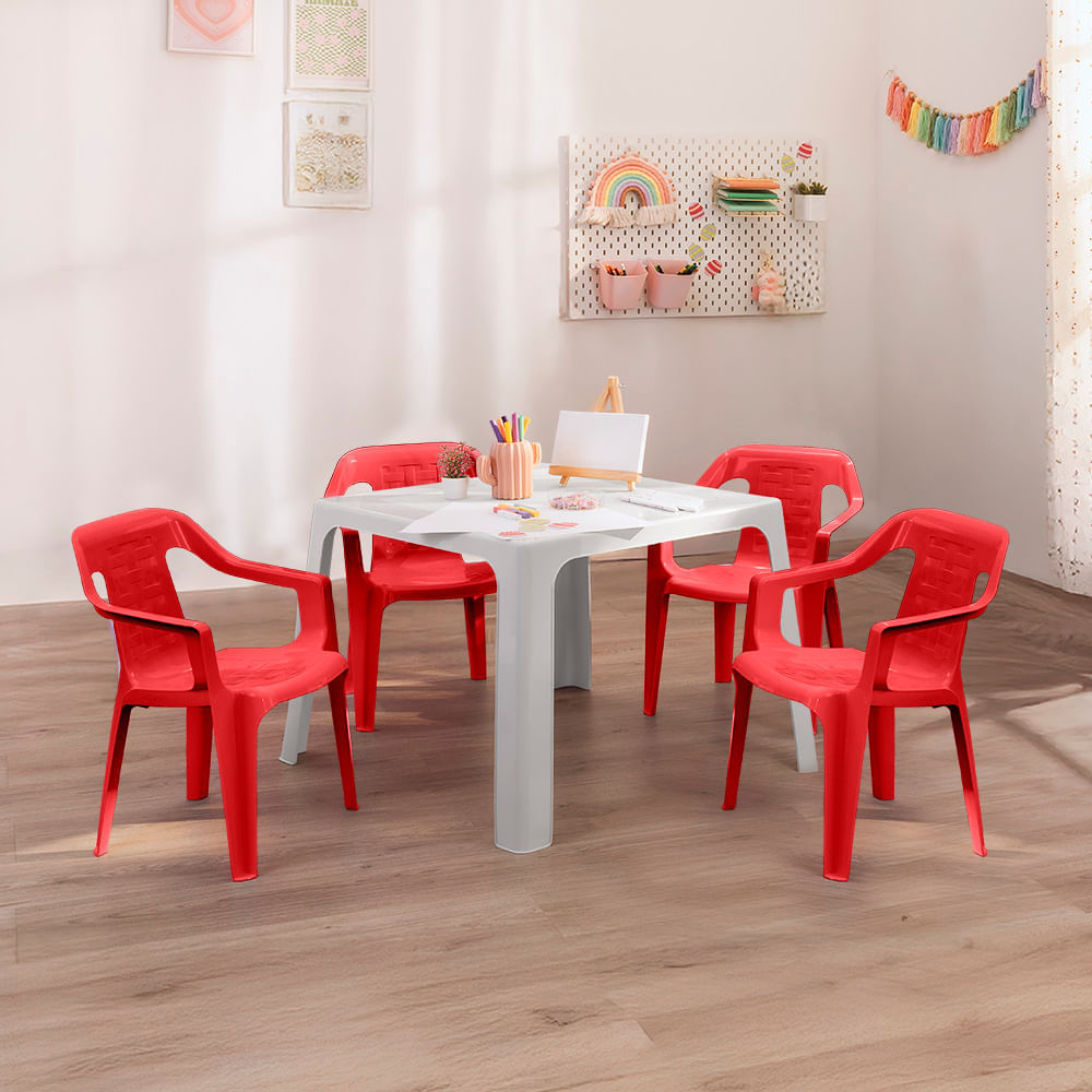 Combo Infantil 1 Mesa  4 Sillas Rojo img #1