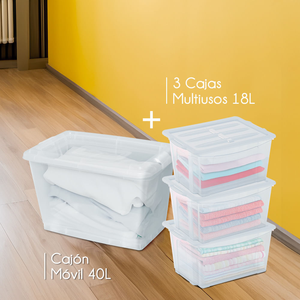 Combo Organizador 1 Cajón Móvil de 40 Lt  3 Cajas Apilables de 30 Litros img #1