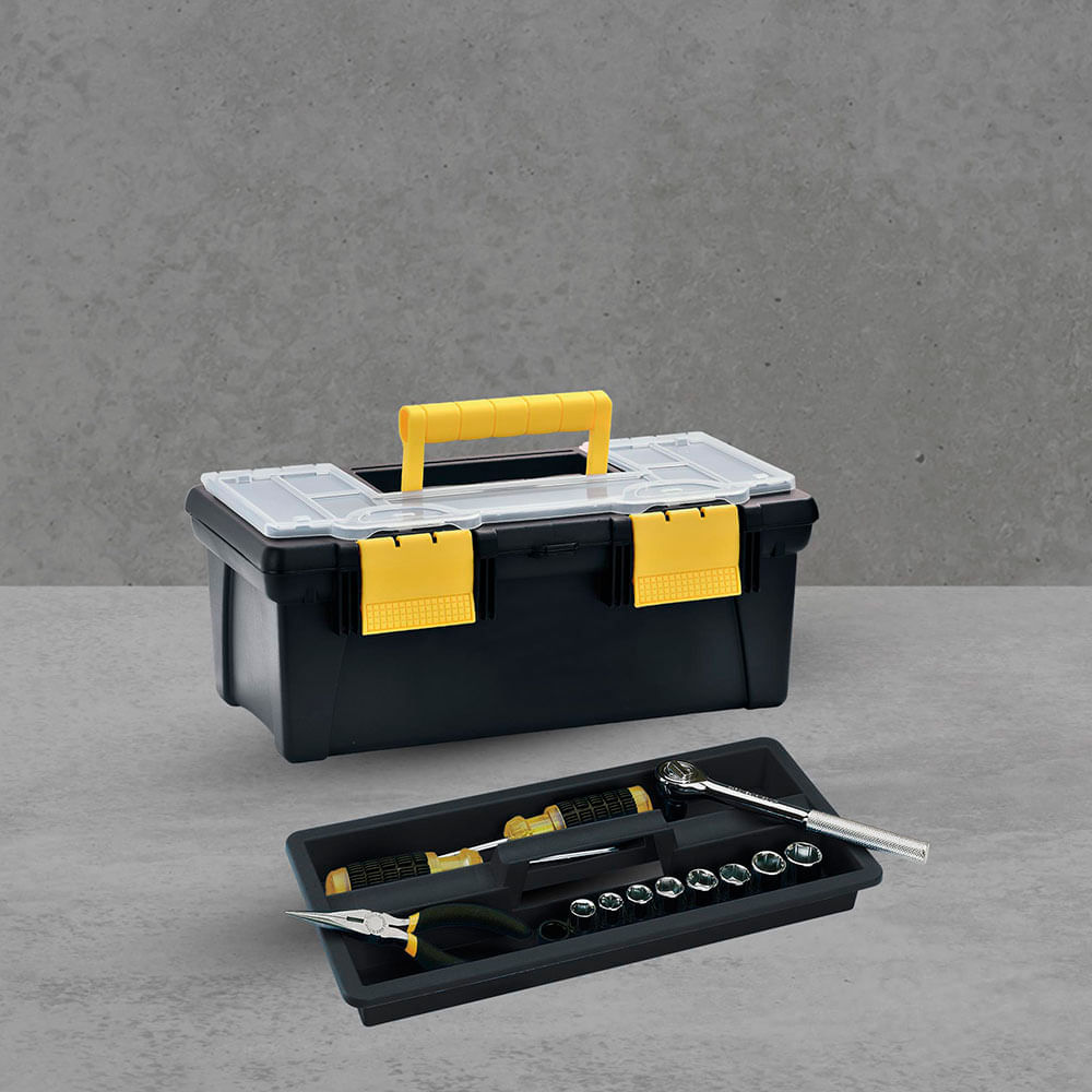 Caja Herramientas 16" con Tapa Organizadora Cerradura Plástica img #1
