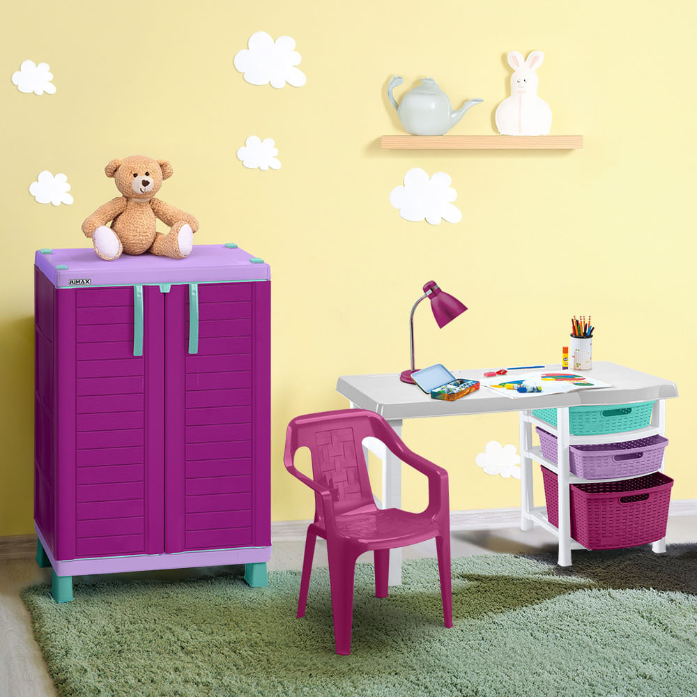 Combo Estudio Infantil Armario  Escritorio  Silla Fucsia img #1