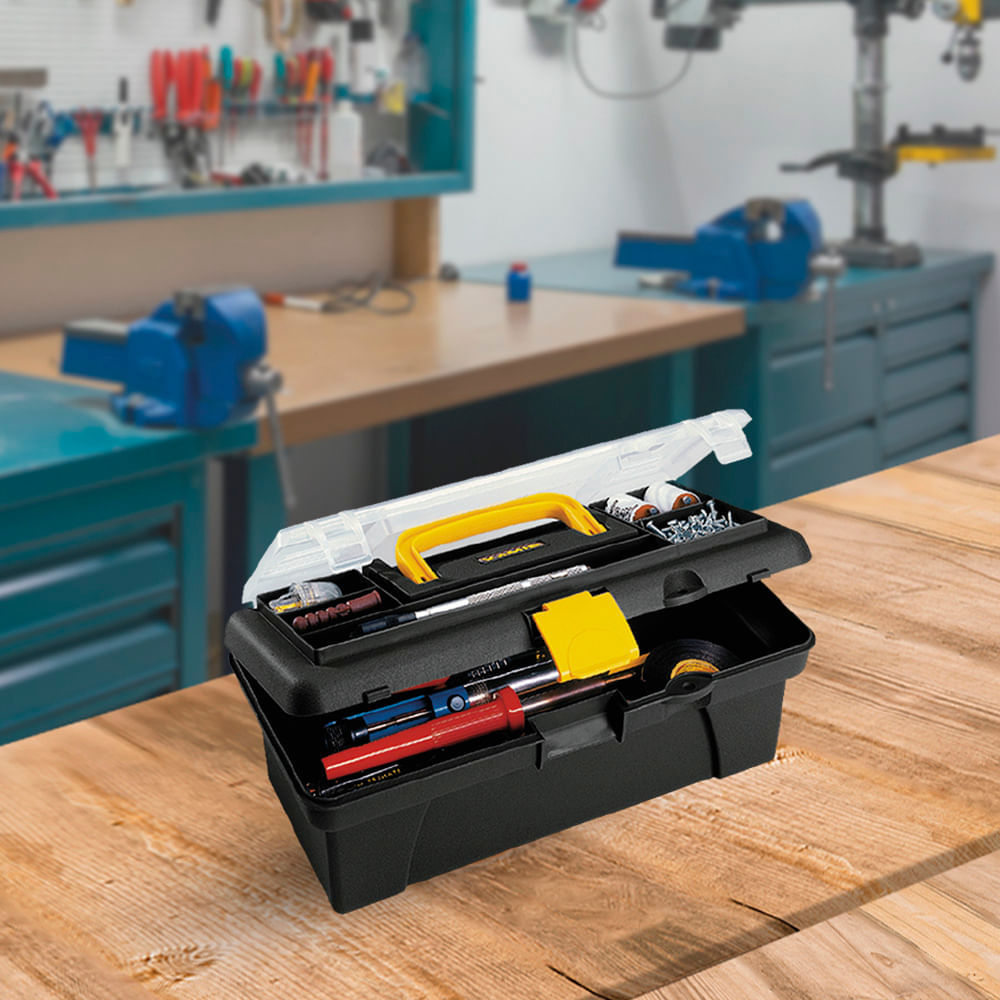 Caja Herramientas 12" con Tapa Organizadora Cerradura Plástica img #1
