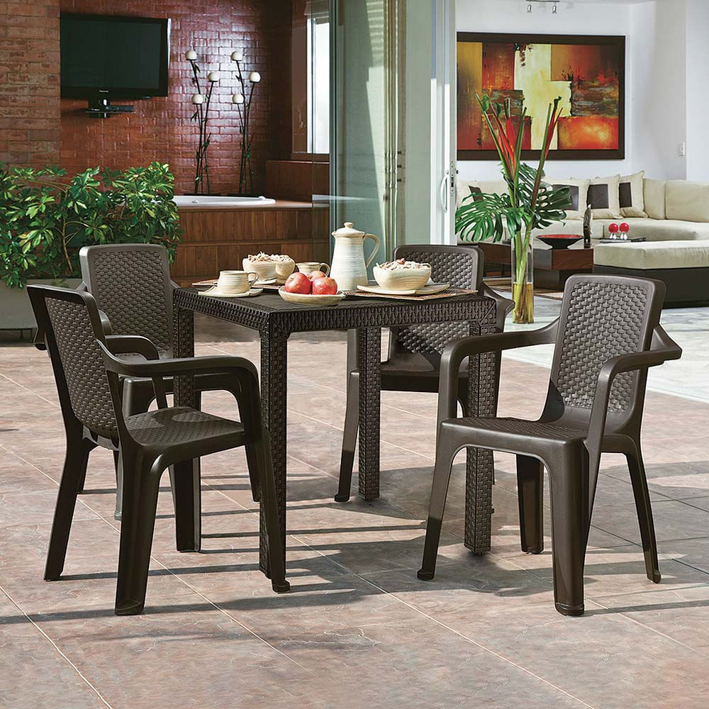 Combo Comedor Eterna 1 Mesa  4 Sillas Con Brazos  1 Armario Mediano Rattán Wengue img #4