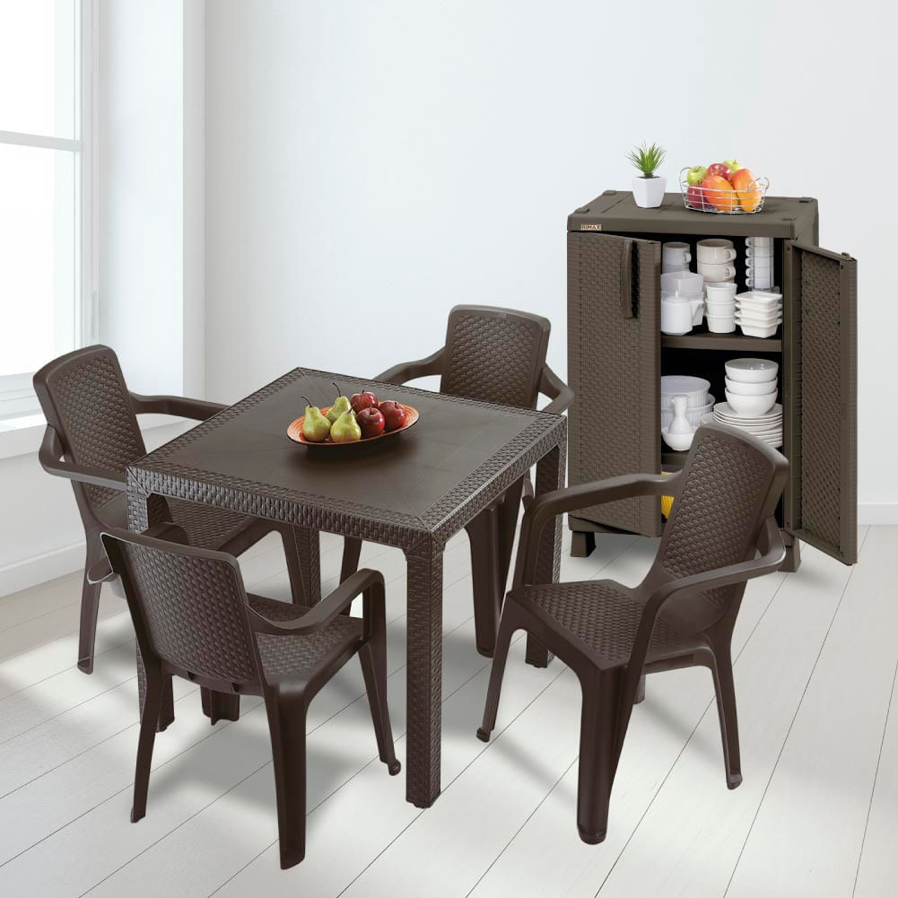 Combo Comedor Eterna 1 Mesa  4 Sillas Con Brazos  1 Armario Mediano Rattán Wengue img #1