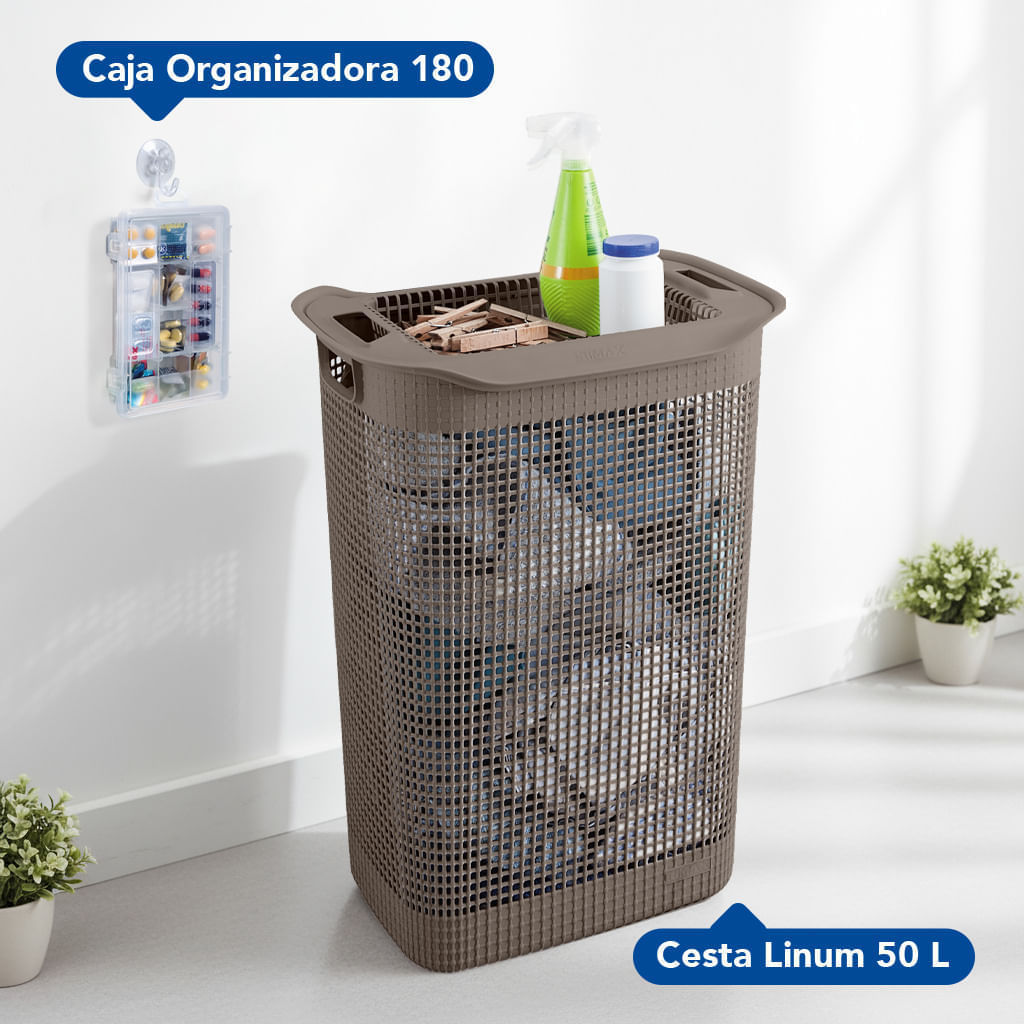 Combo Organizador Zona de Ropas  Cesta Linum Tejido Premium mocca Caja organizadora img #1