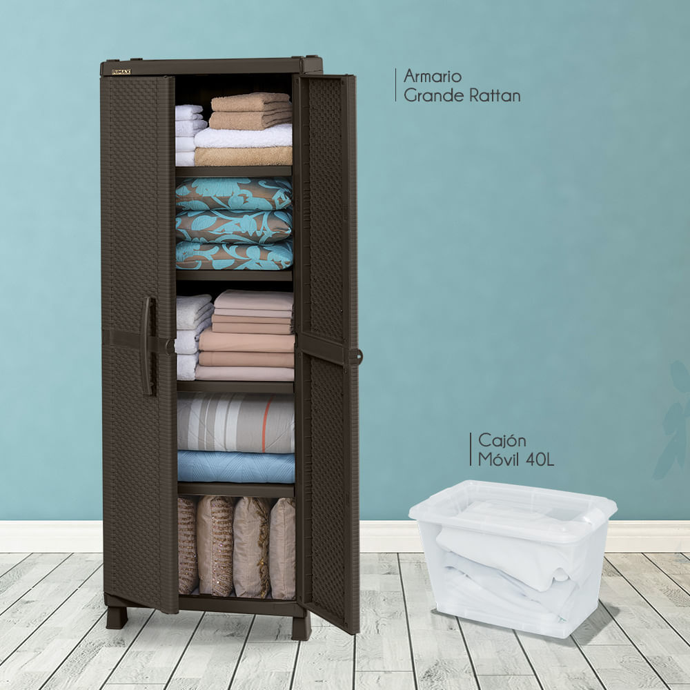 Combo Organizador Rattan Armario Grande  Cajón Móvil 40 Litros  Wengue img #1