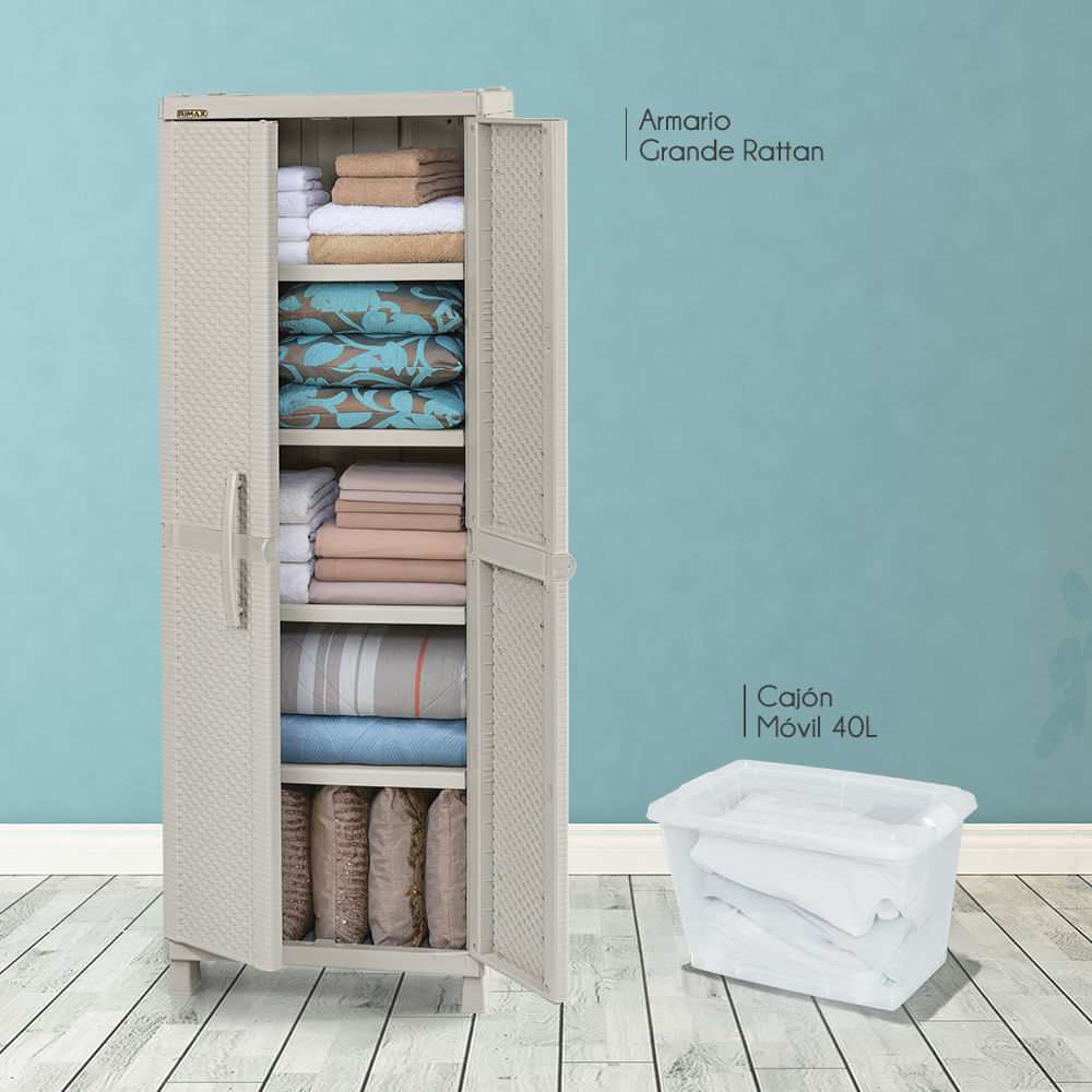 Combo Organizador Rattan Armario Grande  Cajón Móvil 40 Litros Taupe img #1