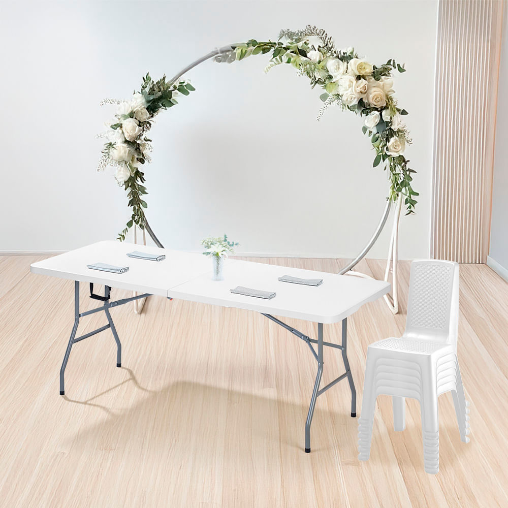 Combo Banquetero Mesa Banquetera  6 Sillas Eterna Sin Brazos Blanco Arena img #1