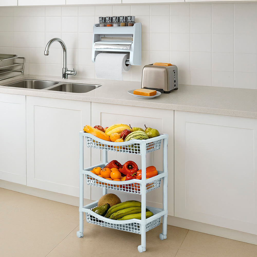 Combo Cocina Portarrollo Triple  Canasta Móvil Rectangular Blanco img #1