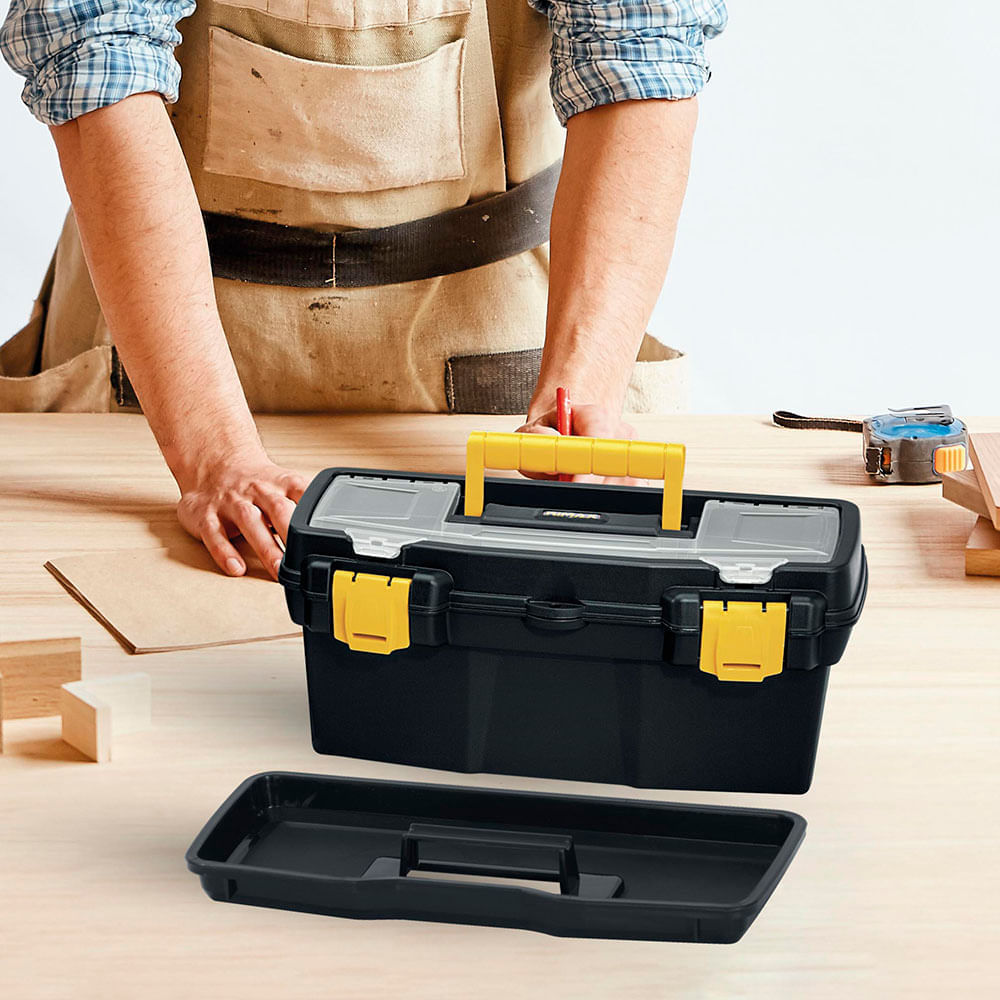 Caja Herramientas 16" Apilable con Tapa Organizadora Cerradura Plástica img #1