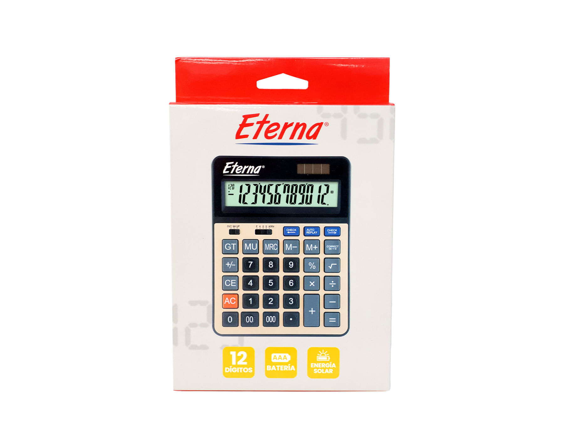 Calculadora de Escritorio 12 dígitos energia solar bateria AAA Eterna img #1