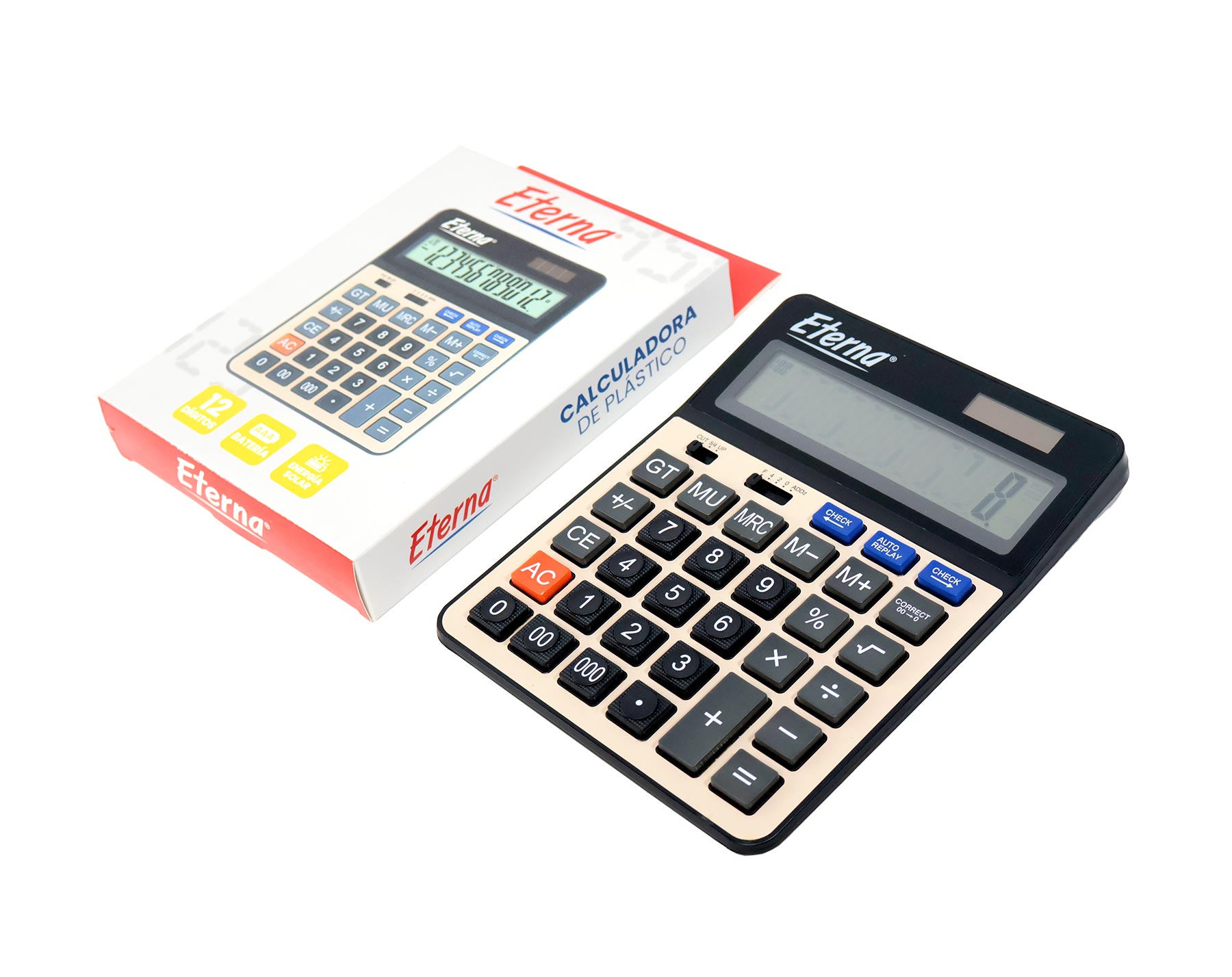 Calculadora de Escritorio 12 dígitos energia solar bateria AAA Eterna img #3