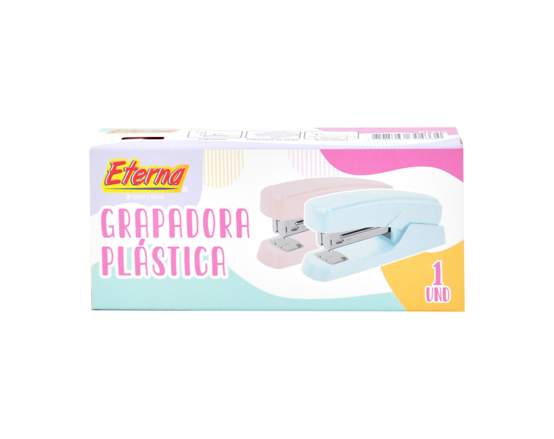 Grapadora Plastica Media Tira  Pastel 20 hojas  Eterna img #1