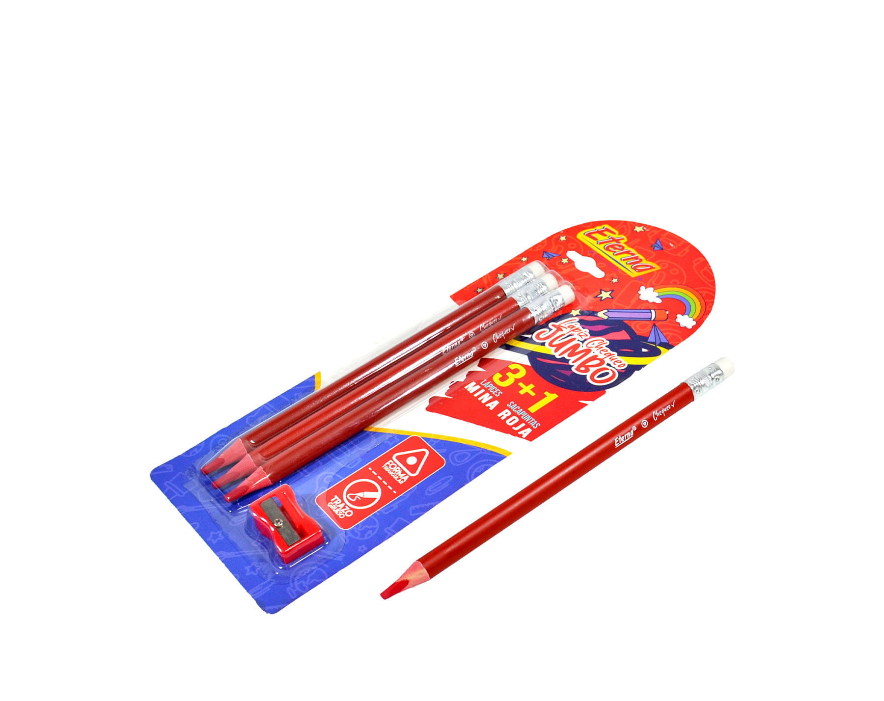 Set Lápices de Chequeo Jumbo x 4 + Sacapuntas Eterna img #2