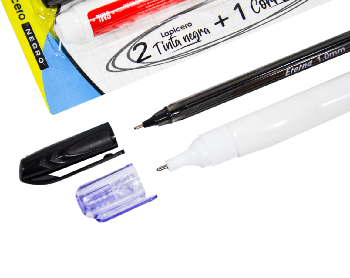 Set Lapiceros Negro 1.0 mm x 2 + Corrector Eterna img #3