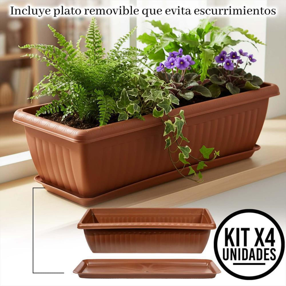 Set X4 Matera Rectangular Con Plato 55Cm Para Jardín Y Hogar img #4