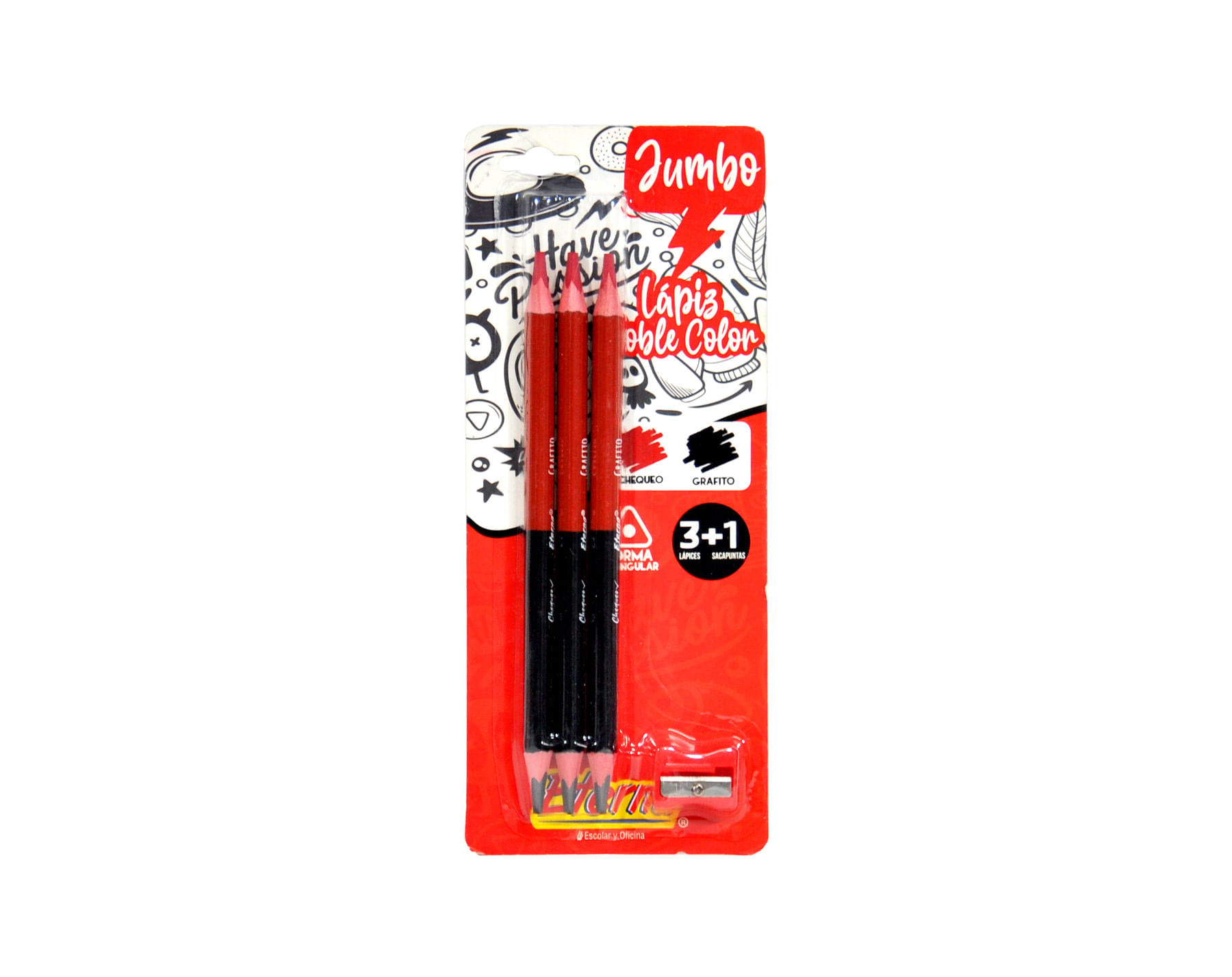 Set Lápices Bicolor Jumbo x 3 + Sacapuntas Eterna img #1