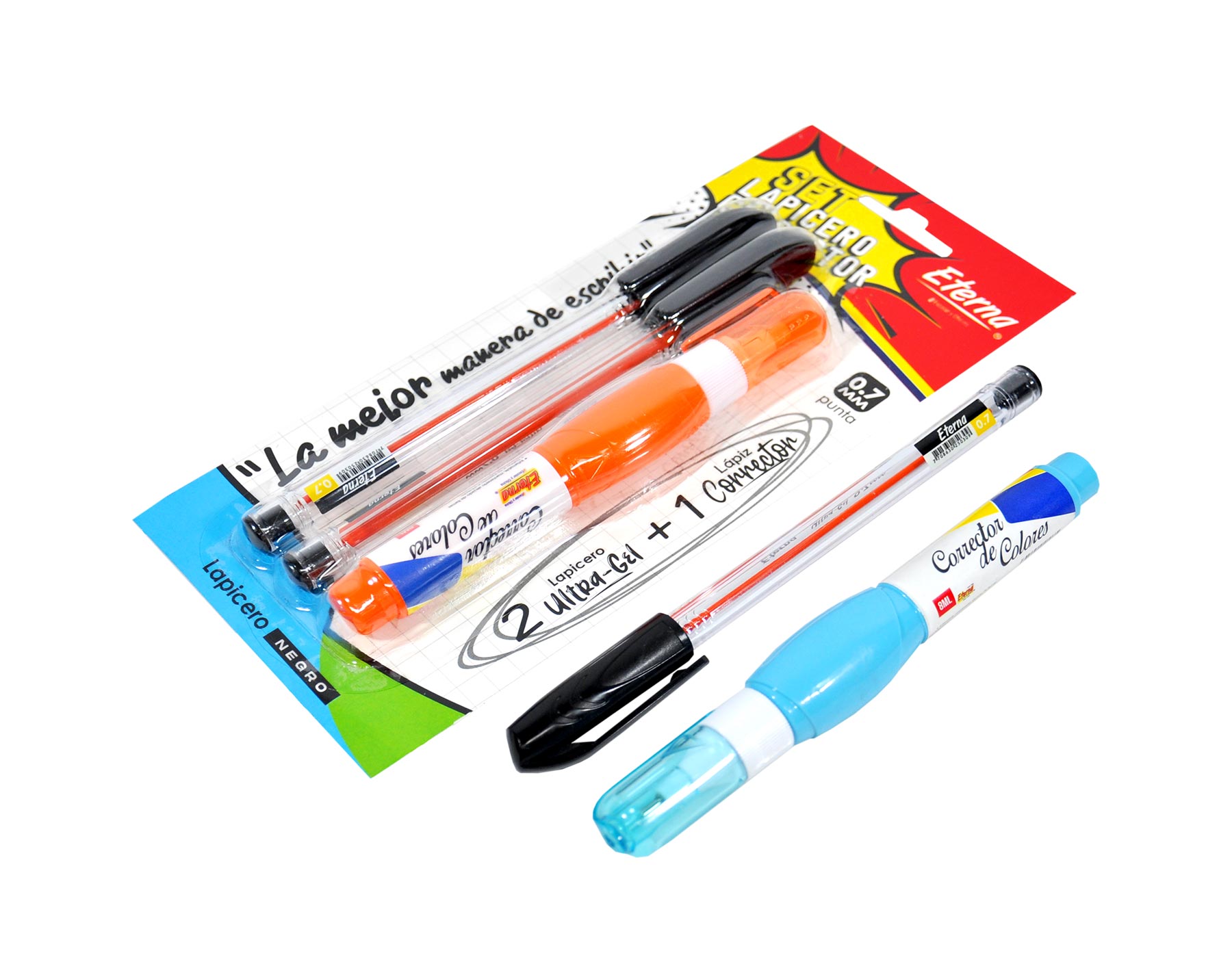 Set Lapiceros Negro 0.7 mm x 2 + Corrector de Color Eterna img #2
