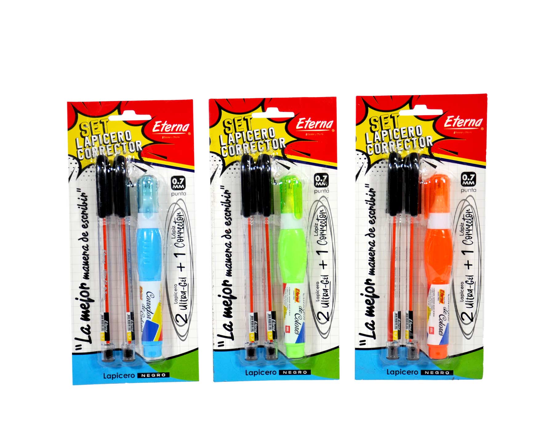 Set Lapiceros Negro 0.7 mm x 2 + Corrector de Color Eterna img #1