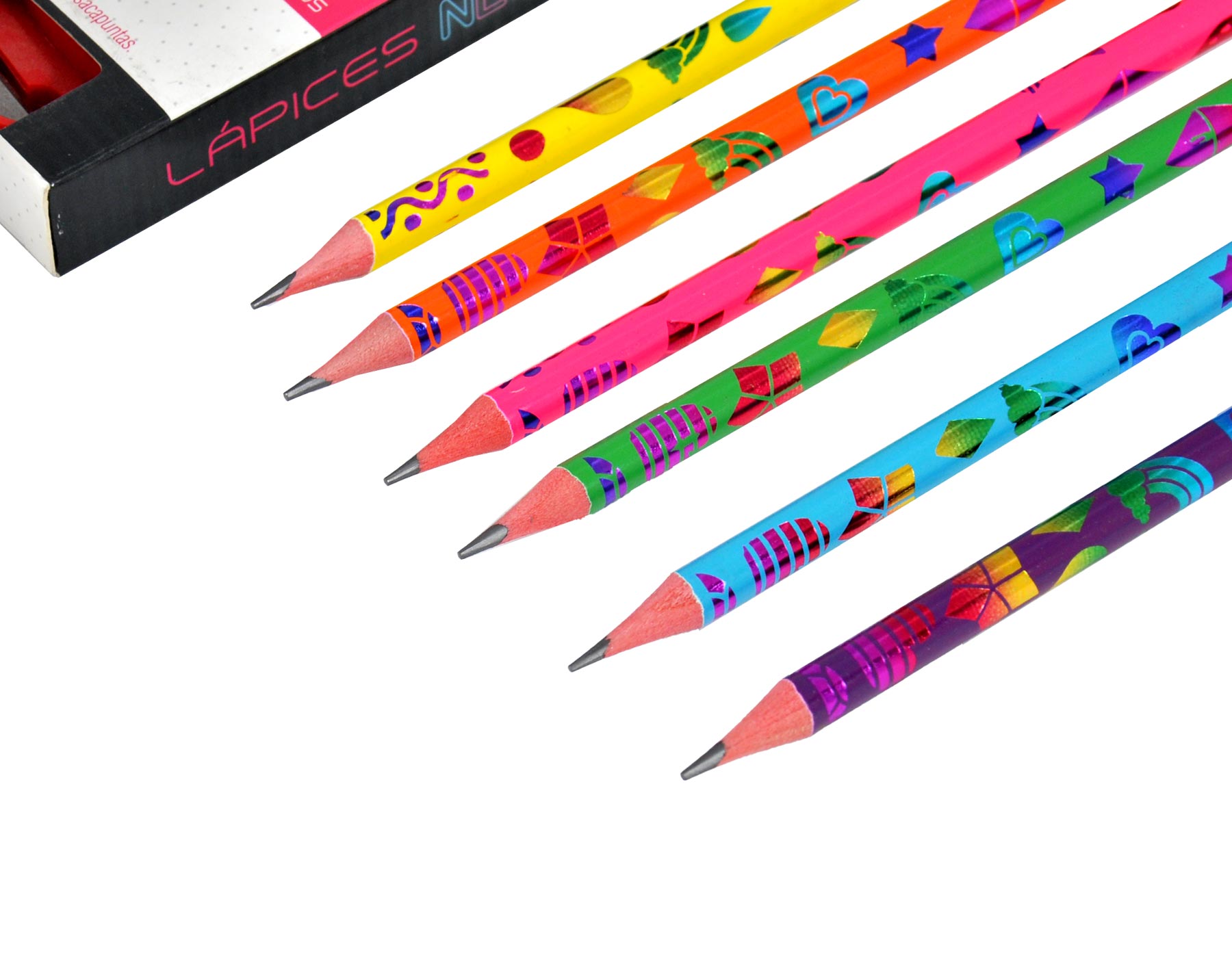 Lápices Negros Cuerpo Neón x 12  Arcoiris img #3