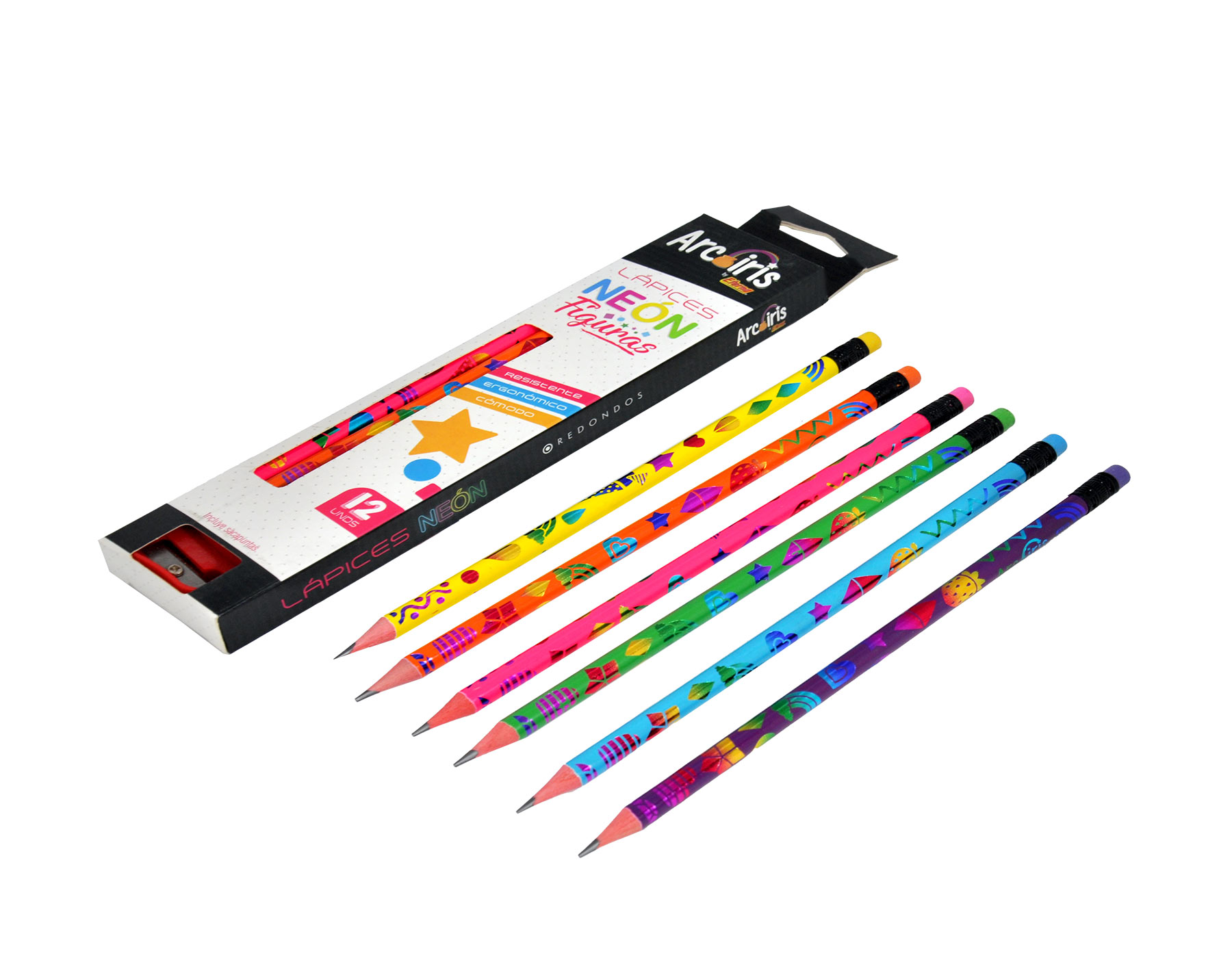 Lápices Negros Cuerpo Neón x 12  Arcoiris img #2