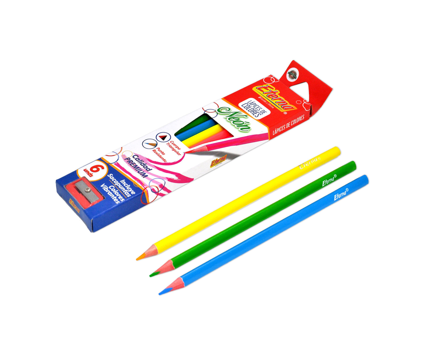 Lápices de Colores Neón  Triangular X6 Eterna img #2