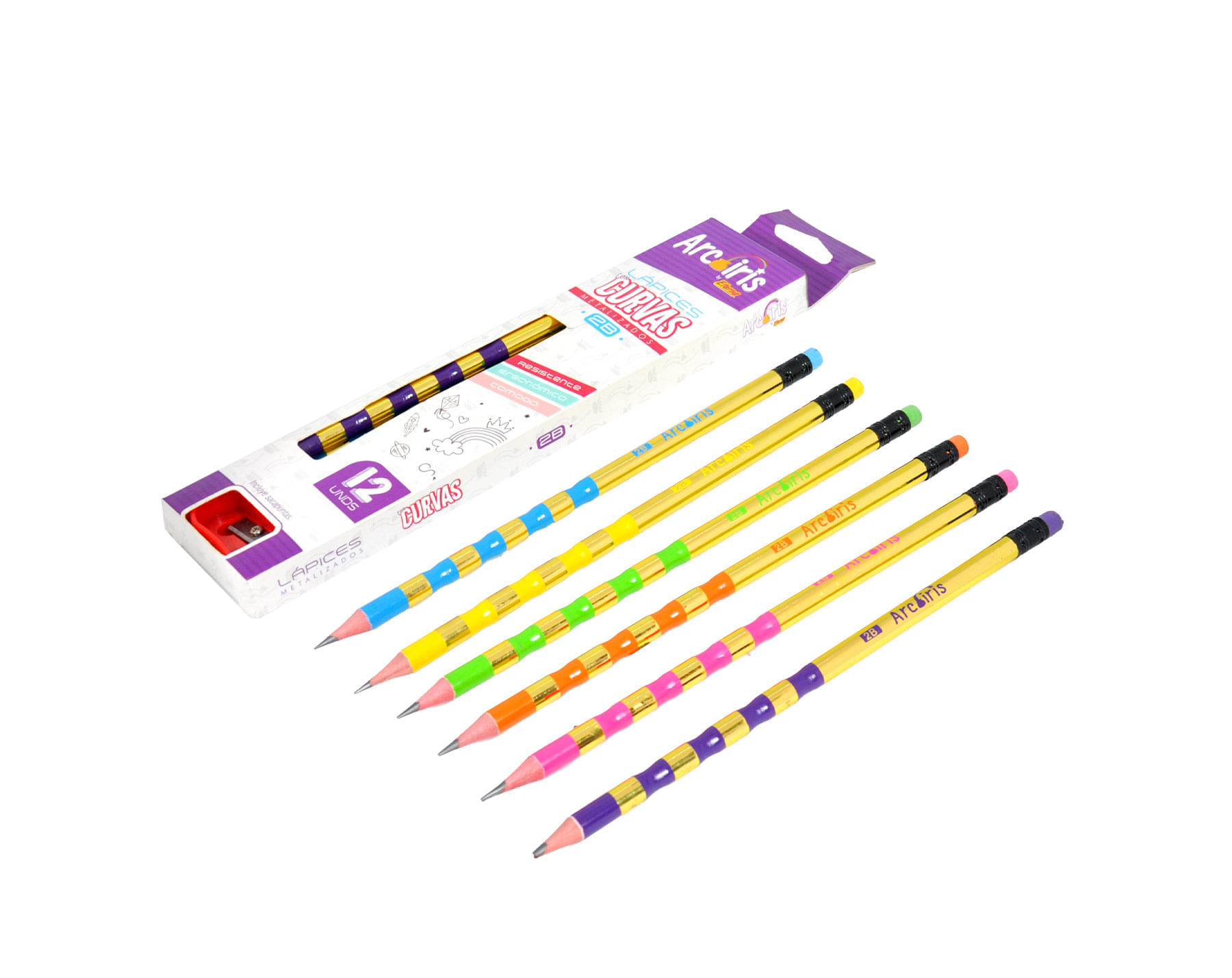 Lápices Negros Cuerpo Curvas Neón x 12  Arcoiris img #2
