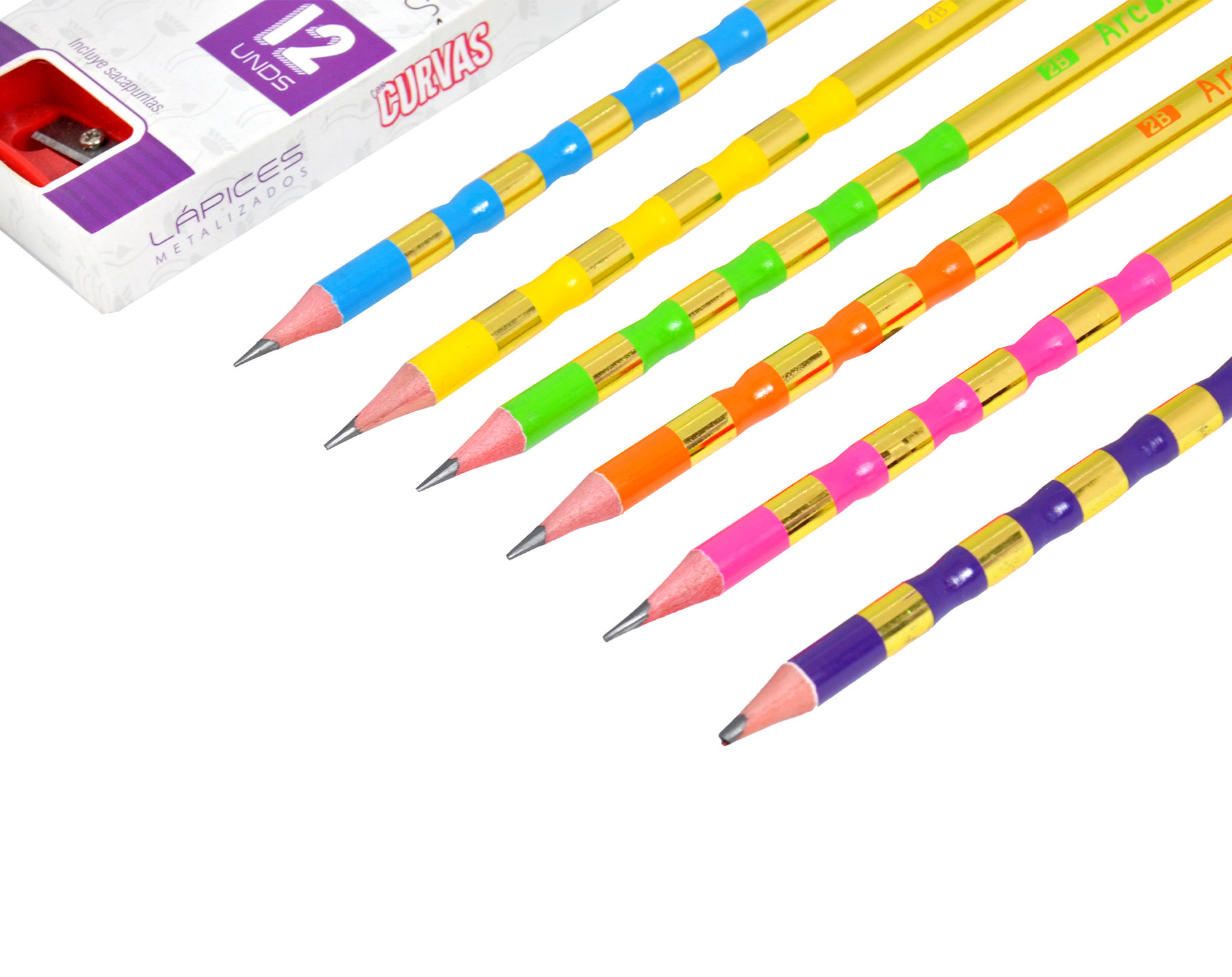 Lápices Negros Cuerpo Curvas Neón x 12  Arcoiris img #3