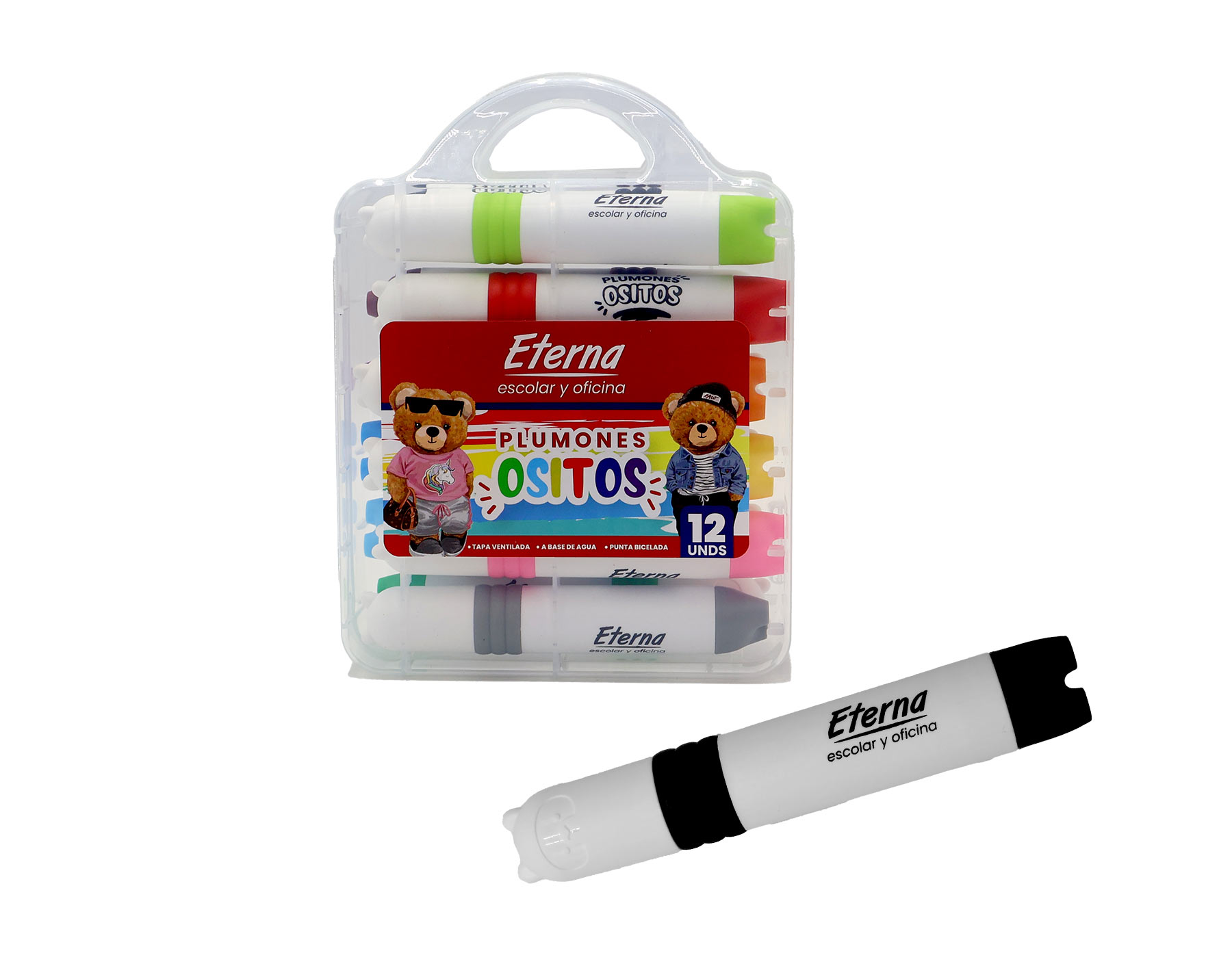 Marcadores Punta Biselada Osito x12 PCS Eterna img #1