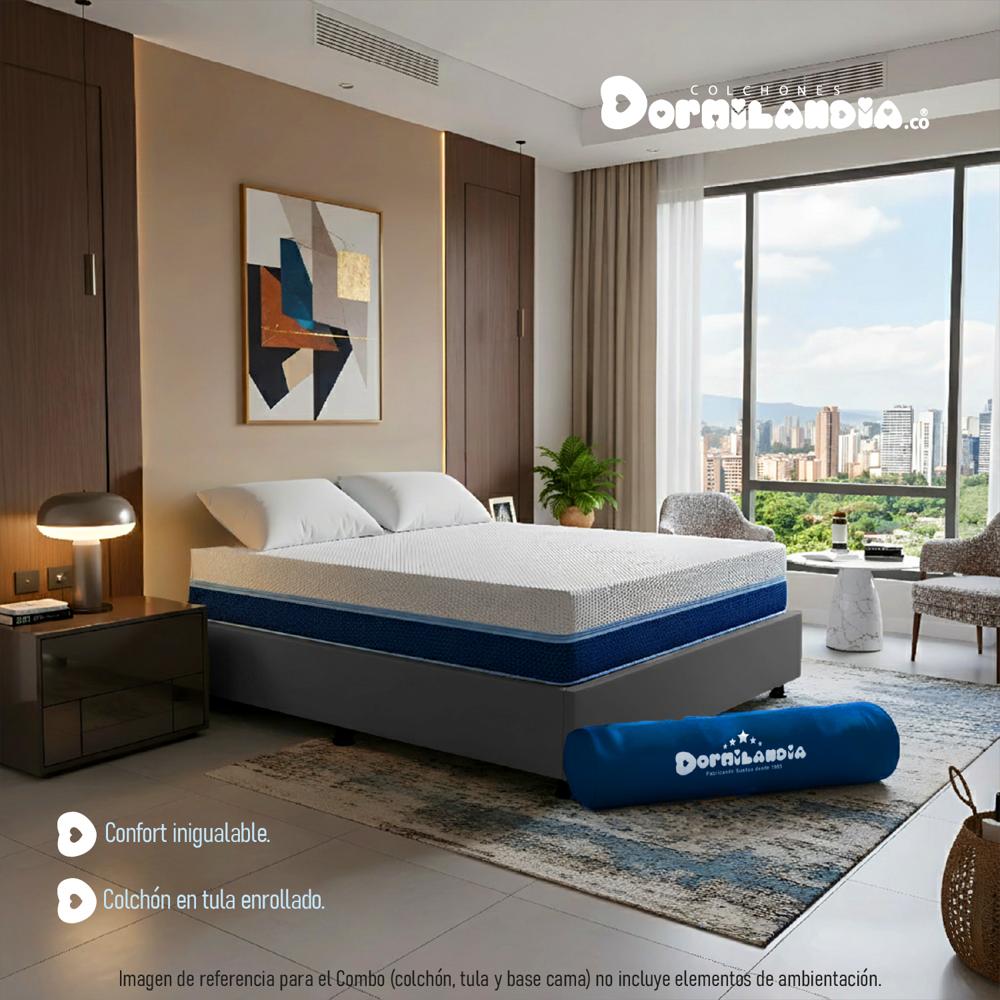 Combo Colchón Semidoble 120X190 Cm Espumado Multisleep Gris + Base Cama Entera + Almohadas img #2