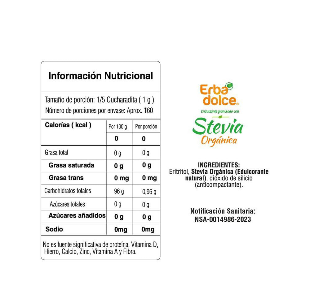 Endulzante ERBA DOLCE con stevia en polvo (160  gr) img #3