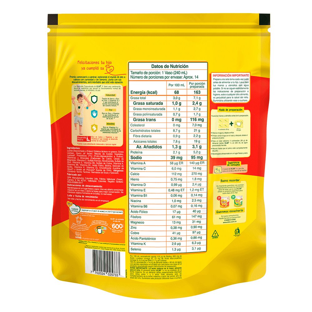 Alimento lácteo KLIM 1+ (500  gr) img #7