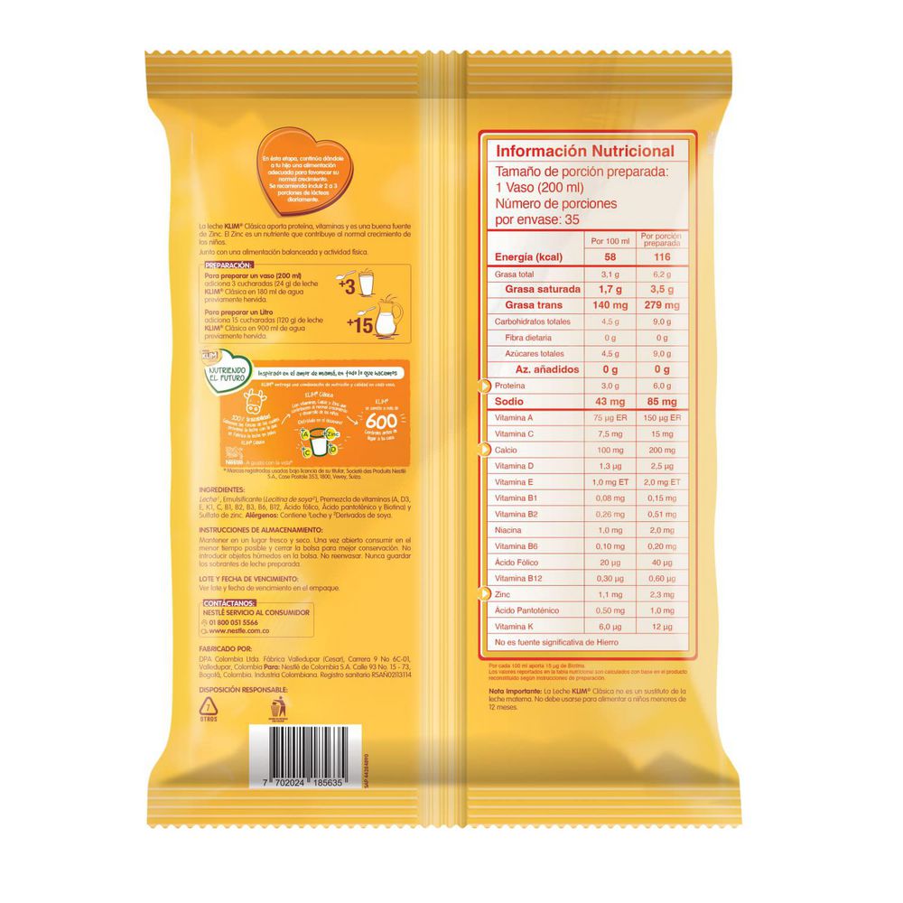 Leche KLIM en polvo clásica bolsa (840  gr) img #3