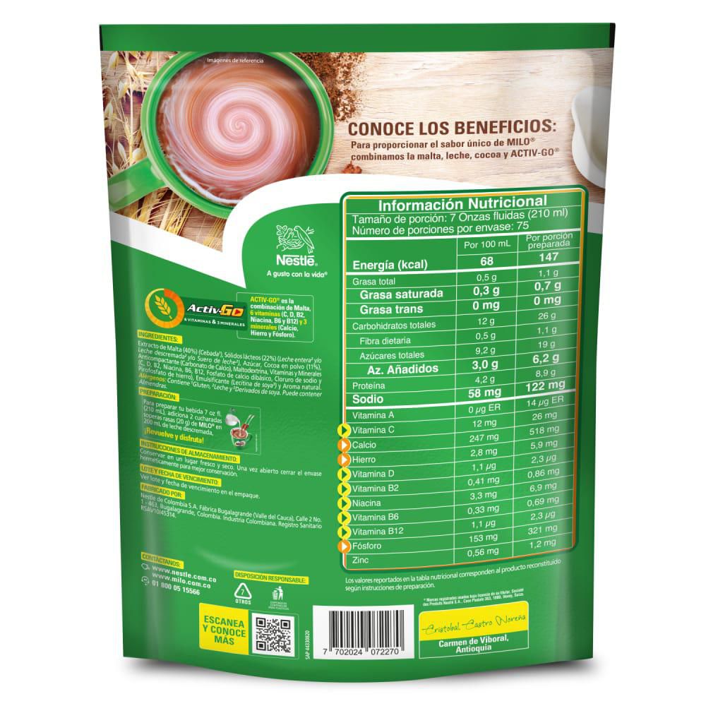 Bebida achocolatada MILO activ go energía nutritiva (1500  gr) img #3