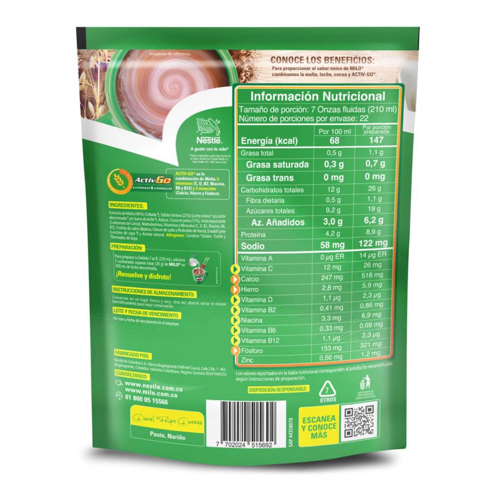 Bebida achocolatada MILO activ go energía nutritiva (440  gr) img #3