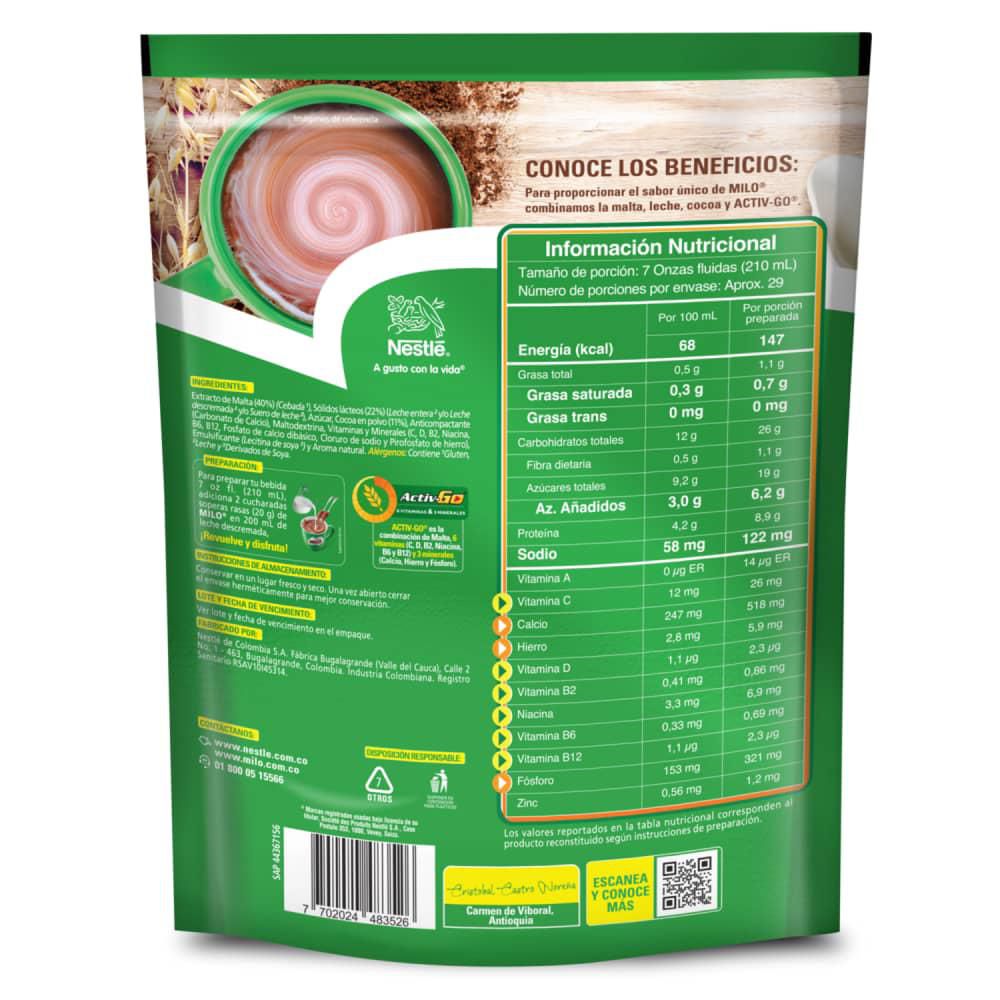 Bebida achocolatada MILO activ go energía nutritiva (590  gr) img #3