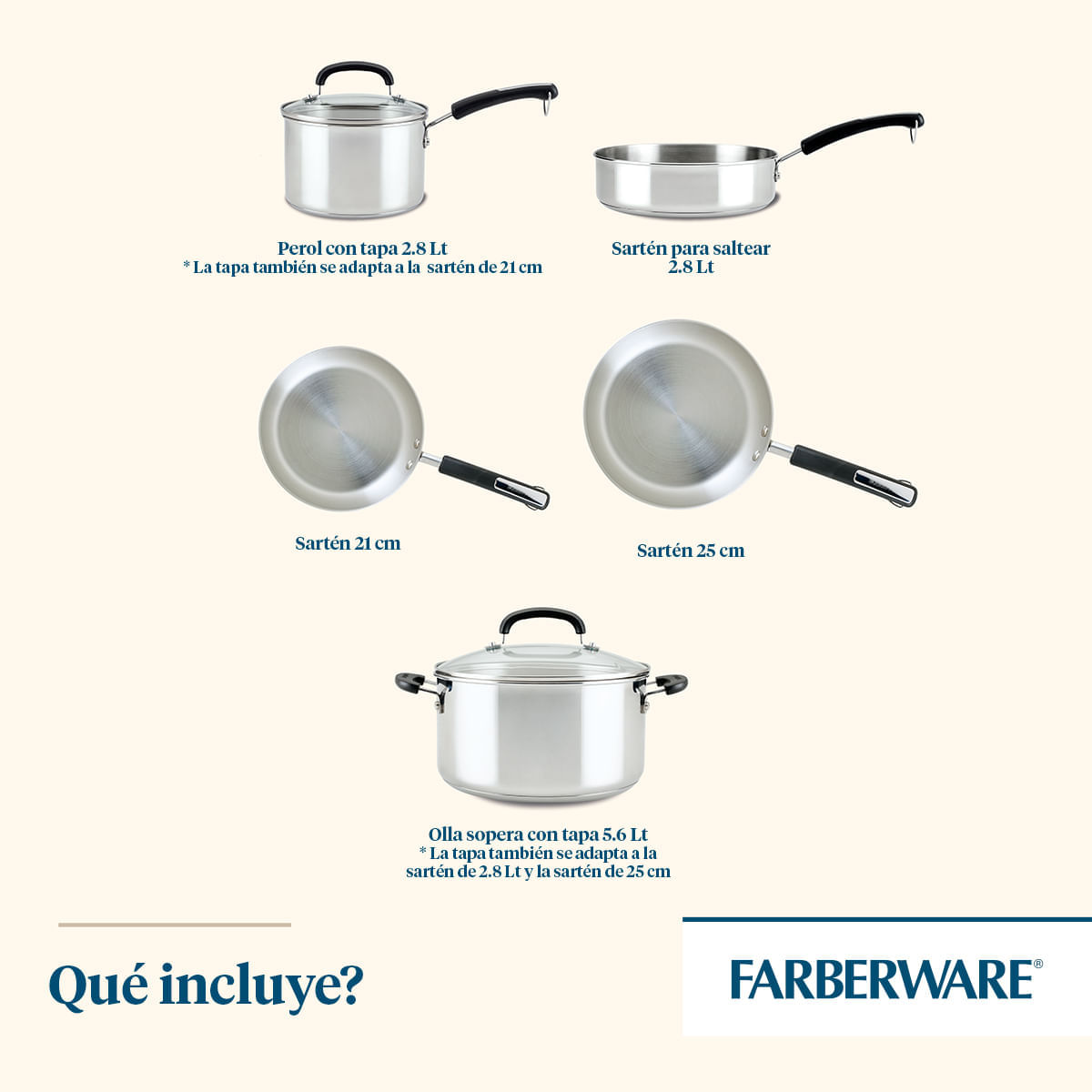 Juego de Ollas 7pzs. Brilliance. Acero Inoxidable. Apto para cocinas de inducción. Farberware. img #3