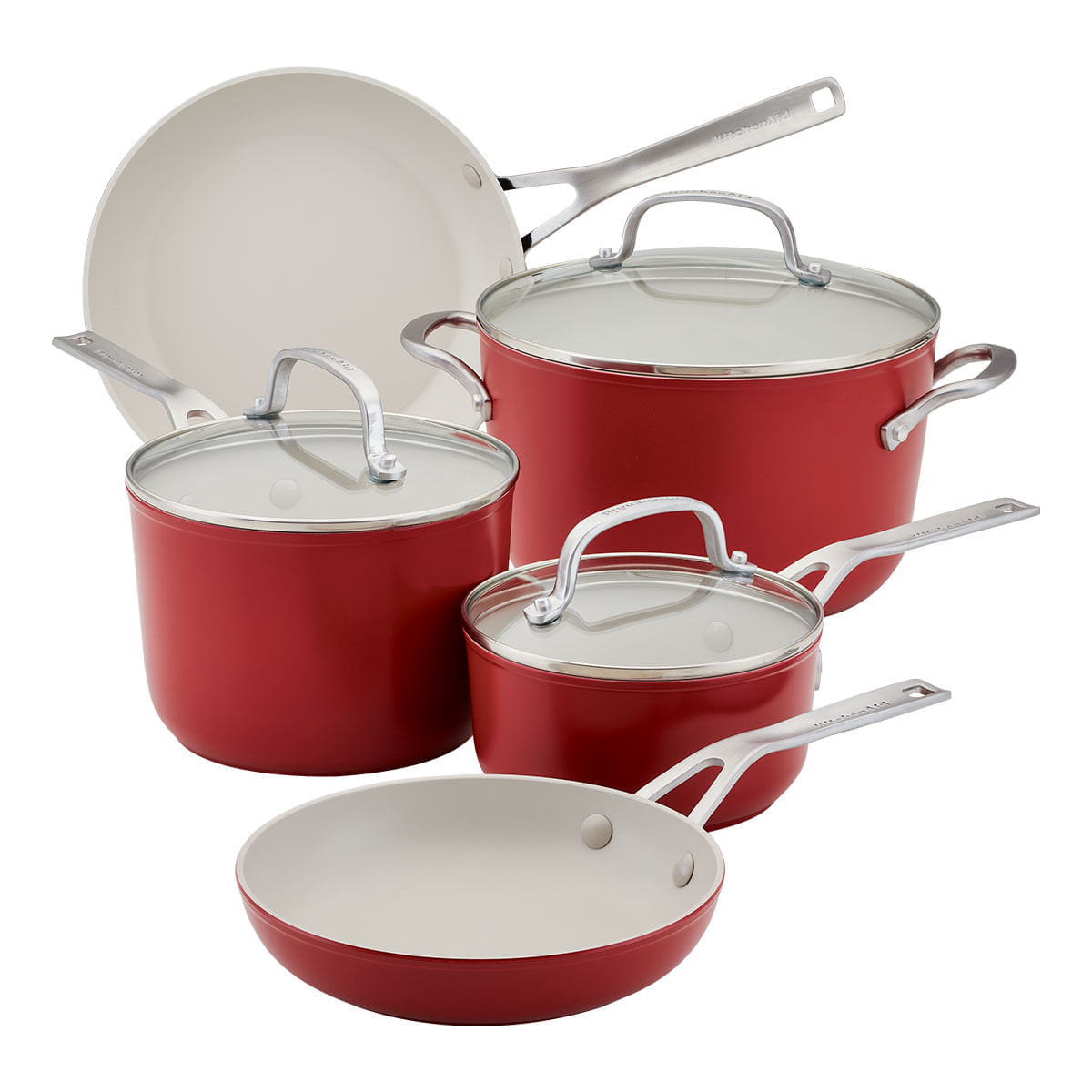 Juego de Ollas 8Pzs. Aluminio forjado. Antiadherente cerámico.Color Rojo. KitchenAid img #1