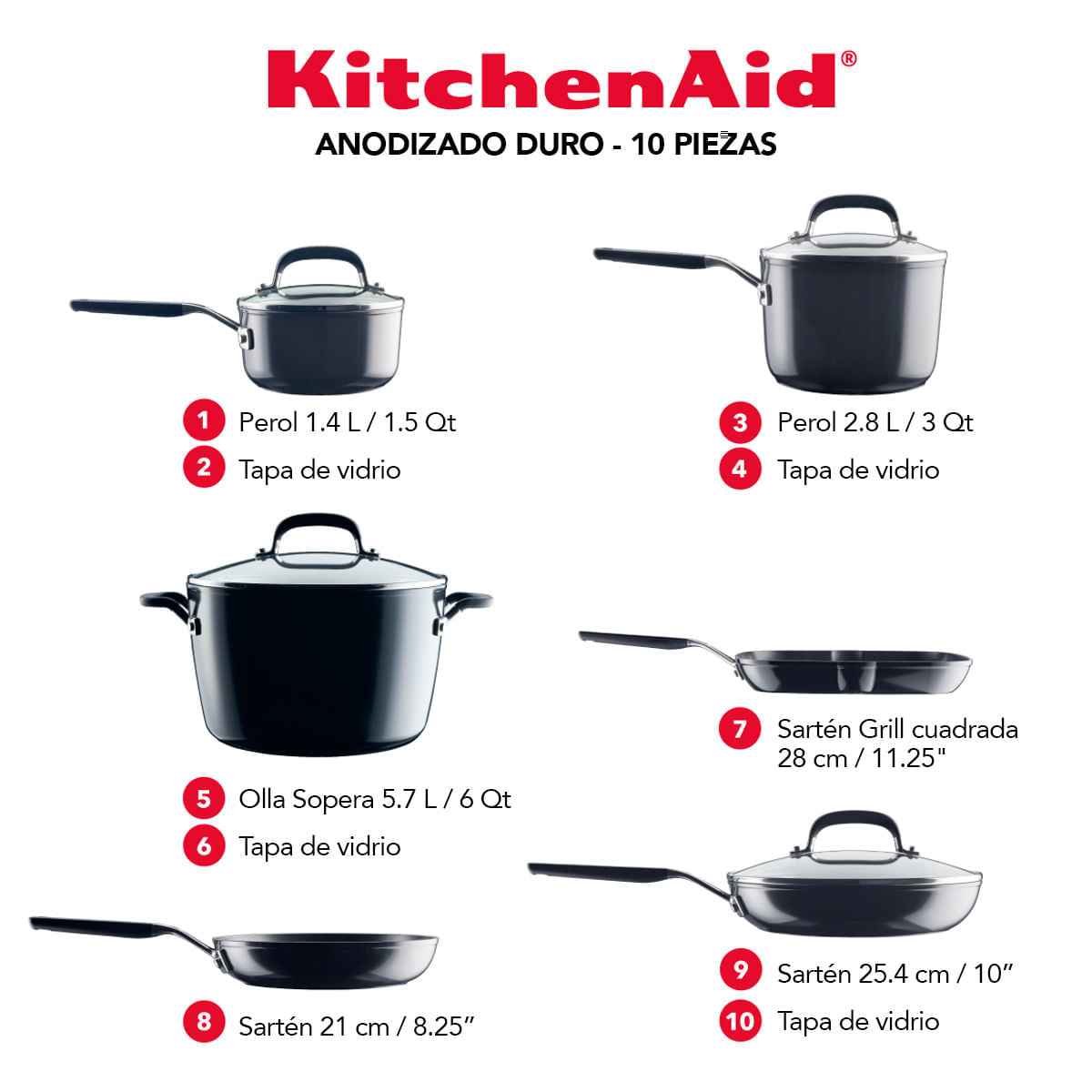 Juego de Ollas 10Pzs, anodizado duro antiadherente, Negro Onyx KitchenAid. img #3
