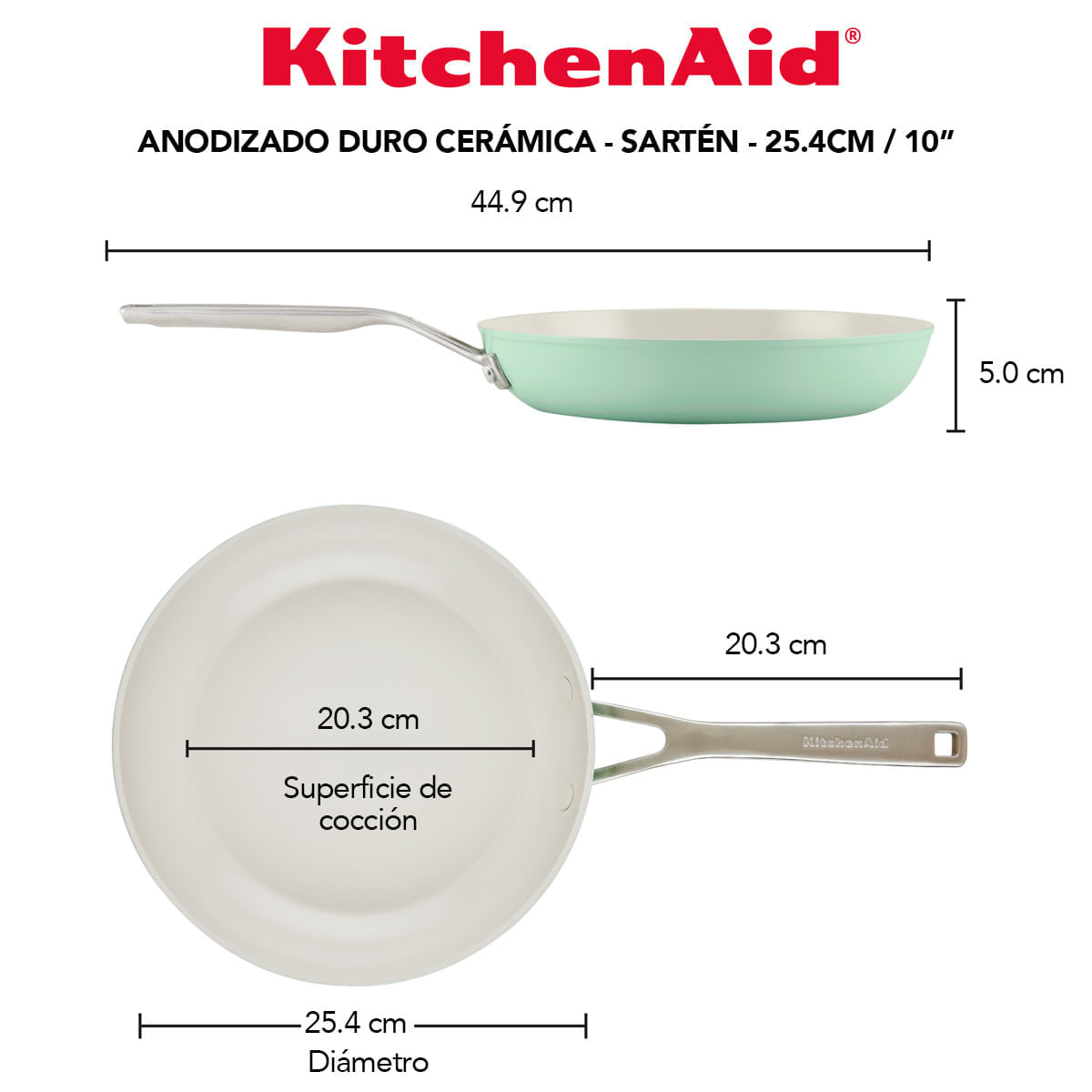 Sartén anodizado duro, antiadherente cerámico, mango en acero inox, KitchenAid. img #5