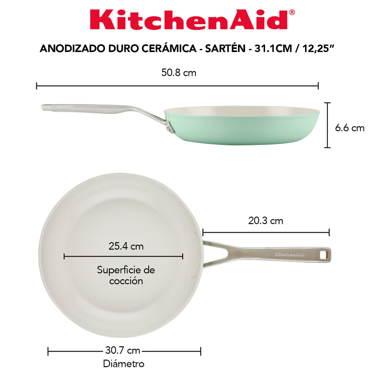 Sartén anodizado duro, antiadherente cerámico, mango en acero inox, KitchenAid. img #5