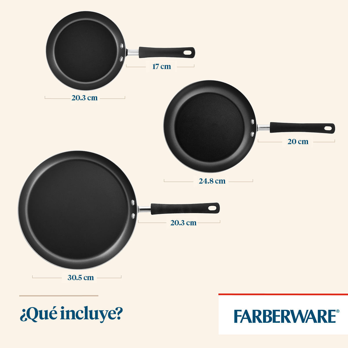 Set x 3 Sartenes 20cm, 25cm y 30cm. Aluminuo antiadherente Negro. Easy Clean. Farberware. img #9