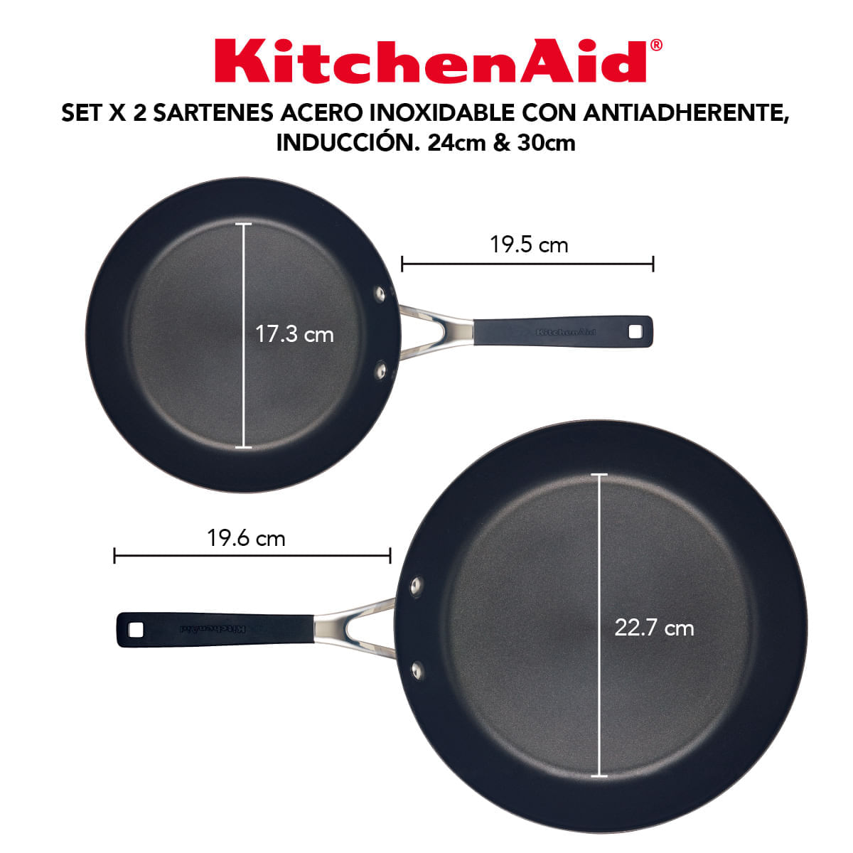 Set sartenes 24cm y 30cm. Acero inoxidable, placa de inducción, KitchenAid. img #5